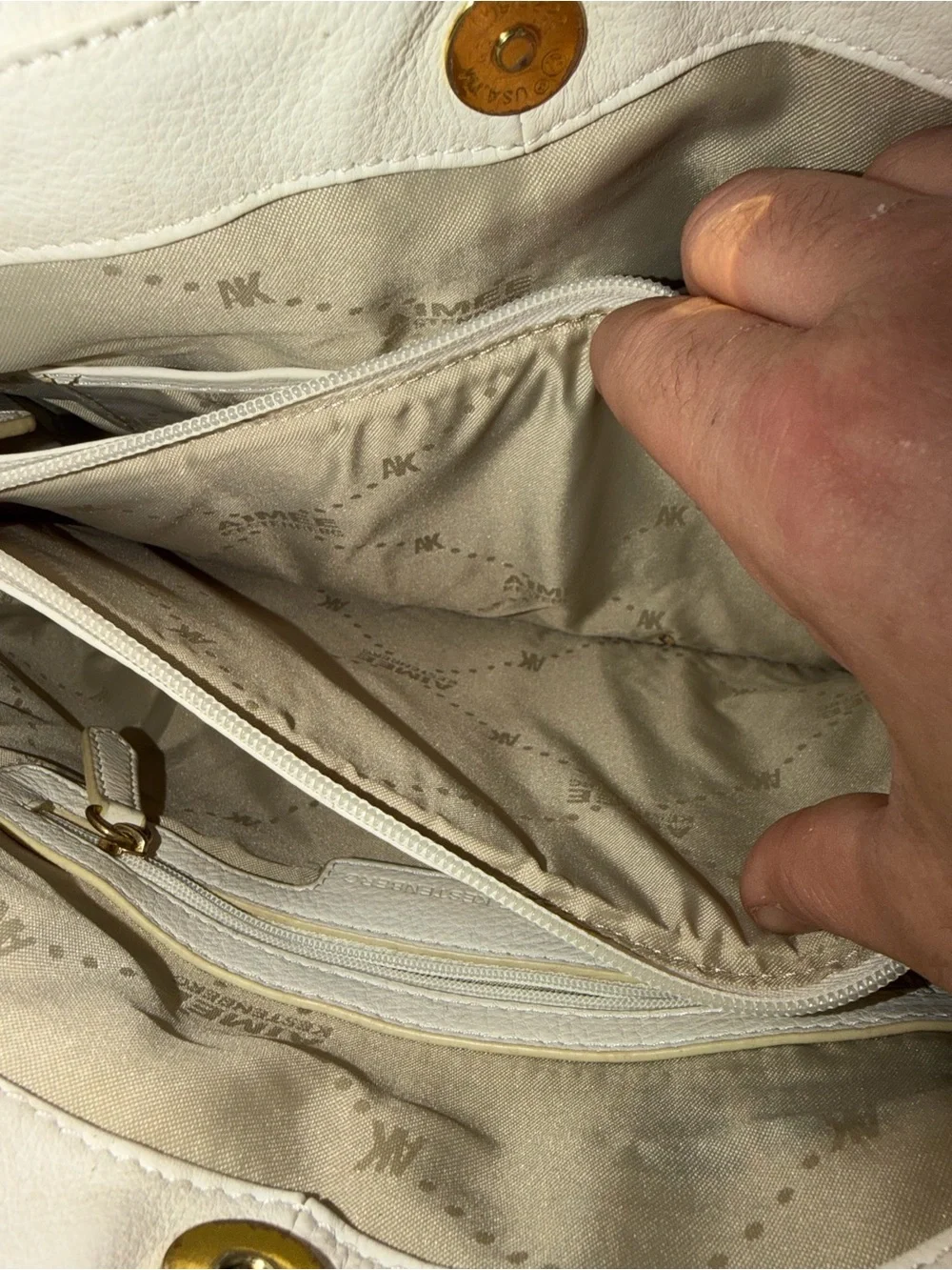 Aimee Kestenberg White Leather Satchel with Gold-Tone Lock